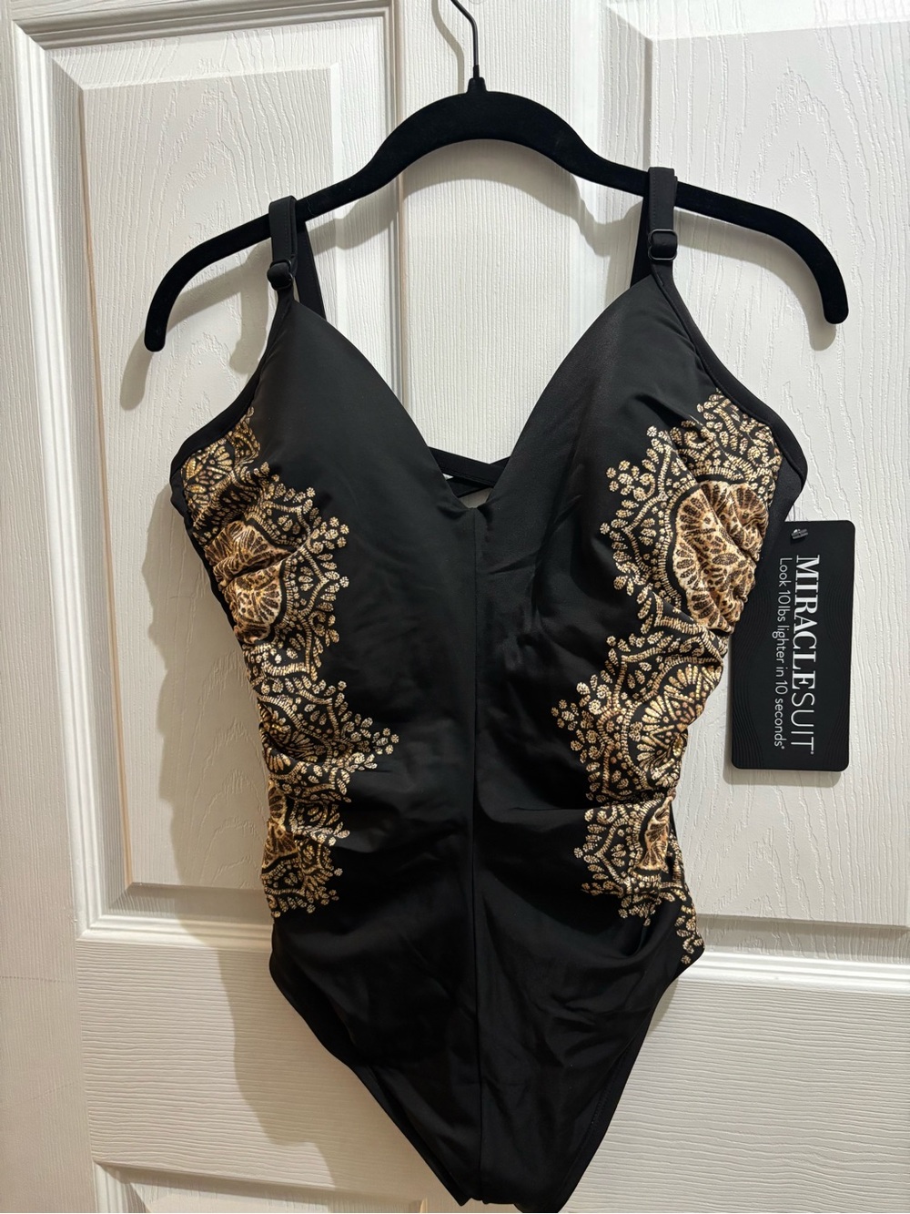 Miraclesuit Black Swimsuit with Gold Accent Trim